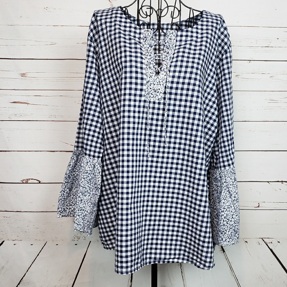 St. John's Bay Peasant Tie Front Bell Sleeve Top